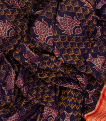Violet Handloom Orissa Cotton Saree With Tie & Dye Fish Motifs