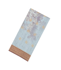 Light Blue Printed Synthetic Dola Silk Saree With Zari Buttas & Border-SY0249