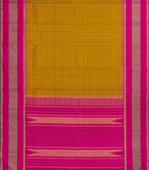 Mustard Handloom Korvai Kanchipuram Silk Saree With Checks-KA14551