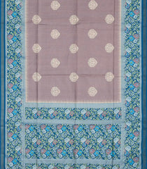 Grey Woven Art Tussar Saree With Stipes & Printed Floral Motifs-BL3993