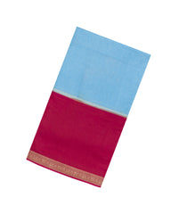 Turquoise Woven Blended Viscose With Checks & Contrast Border-BL5563