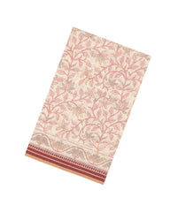 Off White Printed Blended Cotton Saree With Crimson Floral Motifs-BL6213
