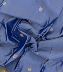 Steel Blue Handloom Kanchipuram Silk Saree With Buttas-KA15134