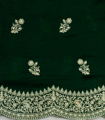 Dark Green Woven Synthetic Blended Saree With Embroidered Motifs-EN2071