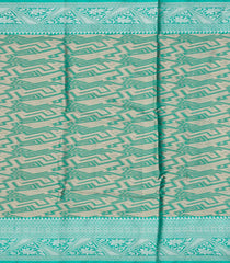 Aquamarine Woven Synthetic Tissue Saree With Floral Motifs & Peach Border-BL4352
