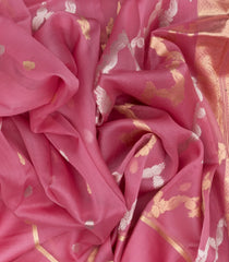Peach Handloom Banarasi Organza Silk Saree With Floral Buttas-BE1712