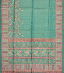 Aquamarine Printed Synthetic Tussar Silk Saree With Contrast Border-SY0143
