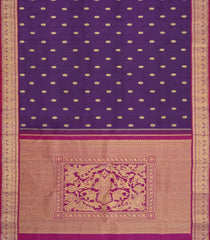 Dark Purple Handloom Silk Saree With Gandaberunda Buttas & Pallu-KA15776