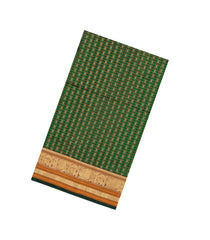 Green Handloom Silk Cotton Saree With Zari Checks-SC4271