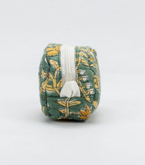 Sage Green Cotton Bagru Printed Coin Pouch With Zipper-ACS1058