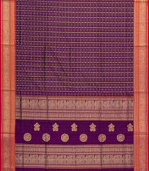 Purple Handloom Silk Cotton Saree With Checks-SC4286