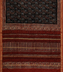 Black Printed Chanderi Cotton Saree With Zari Border-CC1650