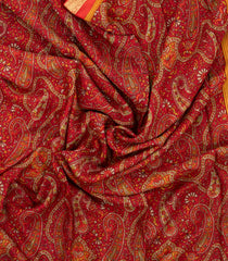 Crimson Woven Pure Silk Saree With Printed Floral Motifs-PS0658