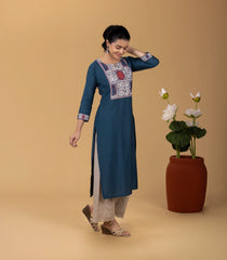 Blue & Grey Printed Kurta-KR0849