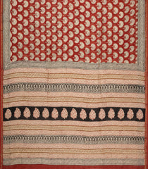 Rust Printed Chanderi Cotton Saree With Floral Motifs-CC1774