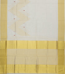 White Handloom Kerala Cotton Saree With Stripes & Chevron Motifs-KEC1059