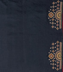 Black Printed Tussar Silk Saree With Checks & Meena Embroidered Border-TU3808