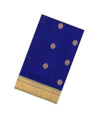 Blue Handloom Silk Cotton Saree With Buttas & Contrast Zari Border-SC5008