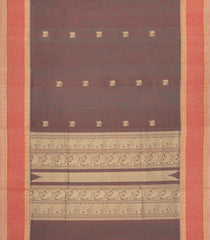 Dark Peach Handloom Silk Cotton Saree With Yazhi Buttas-SC4393