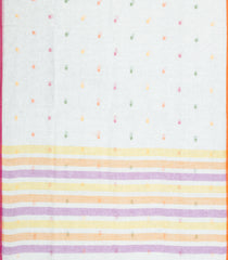White Woven Linen Saree With Buttas -LI0729