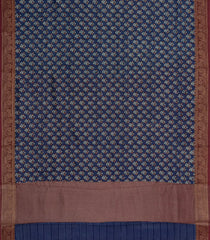 Indigo Printed Chanderi Cotton Saree With Zari Border-CC1639