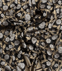 Black Handloom Organza Satin Soft Silk Saree With Floral Motifs-SO4112