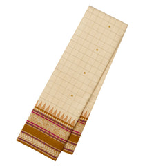 Cream Handloom Korvai Kanchipuram Silk Saree With Checks-KA15124