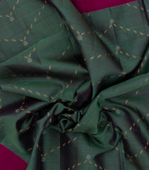 Dark Green Handloom Soft Silk Saree With Zari Stripes & Buttas-SO4325