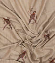 Taupe Woven Synthetic Manipur Silk Saree With Rust Printed Bird Motifs-BL4953