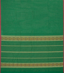 Green Handloom Kanchi Cotton Saree With Checks & Contrast Border-KC1559