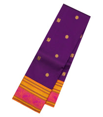 Purple Handloom Korvai Kanchipuram Silk Saree With Silk Thread Work Motifs-KA15779