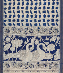 Blue Printed Kalamkari Cotton Saree With Zari Border-KAL1205
