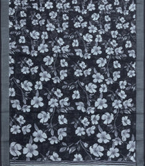 Black Printed Synthetic Linen Saree With Floral Motifs-SY0182