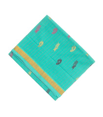 Turquoise Handloom Venkatagiri Cotton Saree With Stripes & Buttas