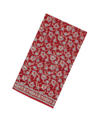 Red Printed Jaipur Cotton Saree With Floral Motifs-JC1867