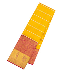 Yellow Handloom Korvai Kanchipuram Silk Saree With Stripes & Contrast Border-KA15820