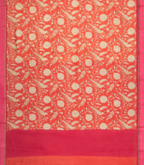 Orange Printed Chanderi Cotton Saree With Floral Motifs-CC1738