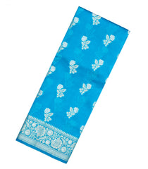 Turquoise Woven Dupion Silk Saree With Floral Buttas-DS0510