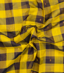 Yellow & Brown Handloom Silk Cotton Saree With Checks & Zari Buttas-SC4621