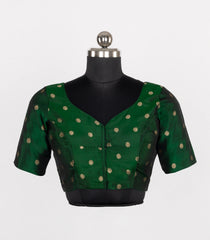 Green  Readymade Tussar Silk Blouse With Zari Buttas-RB5248