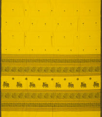 Lemon Yellow Handloom Kanchi Cotton Saree With Lotus Buttas