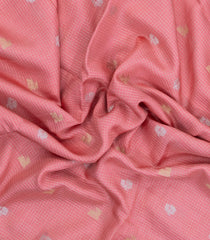 Light Peach Woven Blended Viscose With Zari Checks & Buttas-BL5555