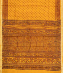 Yellow Printed Silk Saree With Floral Motifs & Zari Border-PS0682