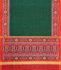 Dark Green Handloom Rajkot Patola Silk Saree With Ikat Floral Motifs-IK0479