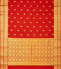 Red Mysore Crepe Silk Saree With Floral Buttas & Zari Border