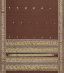 Brown Handloom Kanchi Cotton Saree With Horse Buttas-KC1746