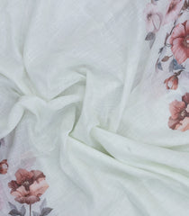 White Printed Synthetic Linen Saree With Floral Motifs-SY0214