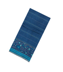 Blue Printed Tussar Silk Saree With Floral Motifs In Border-TU3678