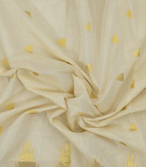Off White Handloom Kerala Cotton Saree With Temple Zari Border & Buttas-KEC1029