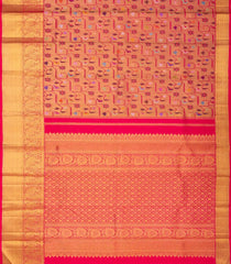Hot Pink Handloom Kanchipuram Silk Saree With Meena Birds & Floral Motifs